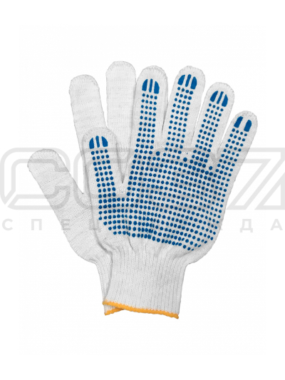 Перчатки трикотажные 5-ти нитка 10 класс вязки хб ПВХ Точка