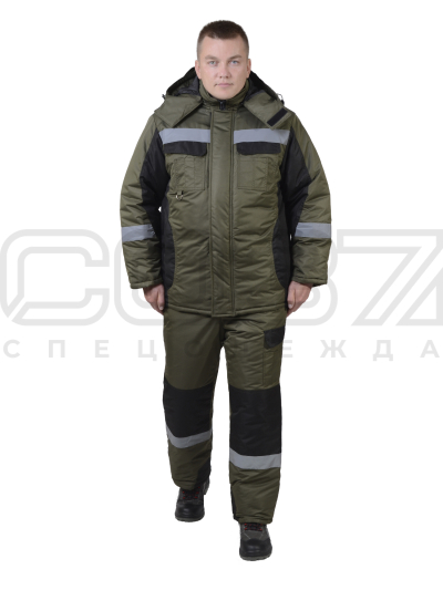 Костюм рабочий зимний Тракен-2 с СОП цв.хаки чёрный-1